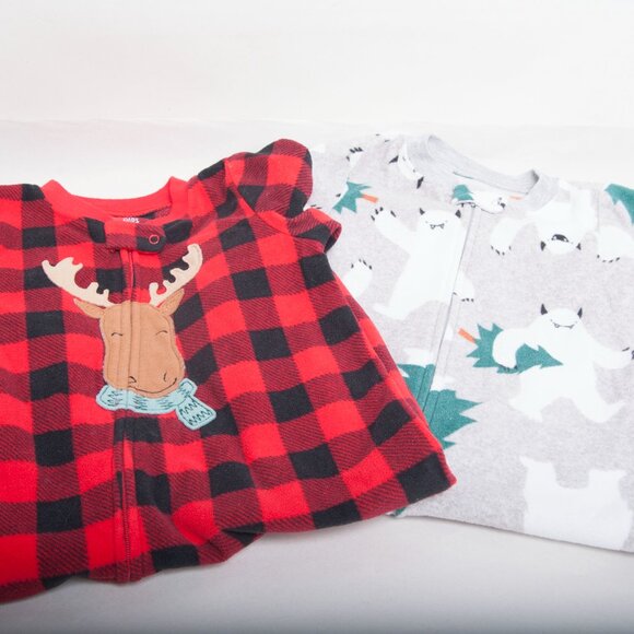 Carter’s Just One You 18M Velour Footed Pajamas Lot of 2 – Plaid, abominable sno - Picture 3 of 5